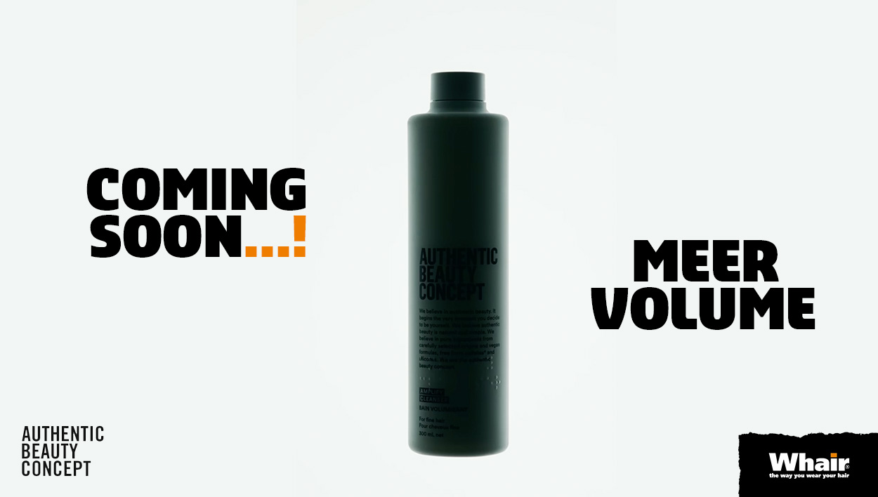Authentic Beauty Concept Amplify lijn coming soon, drie producten voor gewichtloos volume bij fijn haar, binnenkort verkrijgbaar bij Whair Kappers in Hattem en Zwolle Stadshagen